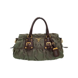 Prada Tessuto Gaufre Satchel ruched leather Green
